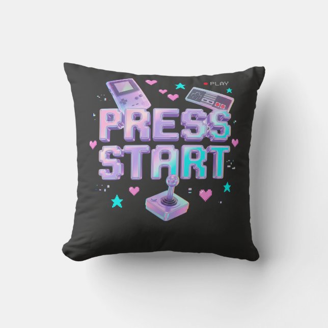 Tryck Start Y2K Retro Spelande Arkad Chrome 90s Sp Kudde (Framsida)