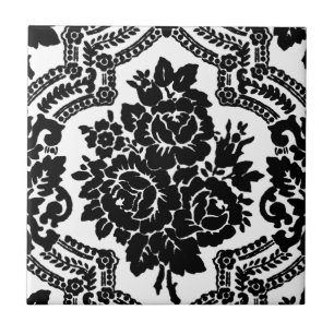 Tryck, svart och white. för Retro victorian blom- Kakelplatta