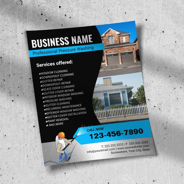 Tryck Tvättande Power Washer Pro House-Städning Flygblad (Skapare uppladdad)