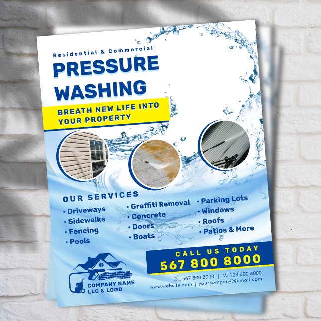 Tryck tvättande strömstyrka tvätta städning av  bä flygblad (Pressure washing Power wash House cleaning Flyer)