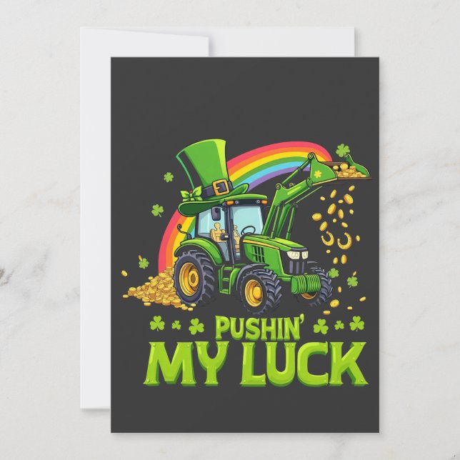 Trycka på min tur Rolig grävmaskin St. Patrick's D Inbjudningar (Framsida)