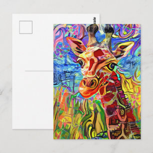 Tryckare Jungle Giraffe Porträtt-målning Vykort