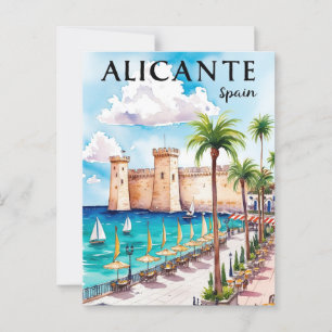 Tryckbar Alicante Spain Travel Postcard Art Vykort