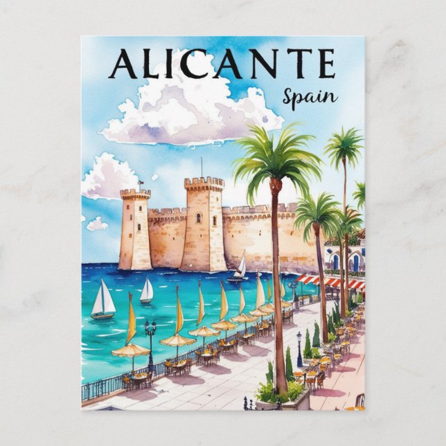 Tryckbar Alicante Spain Travel Postcard Art Vykort (Framsida)