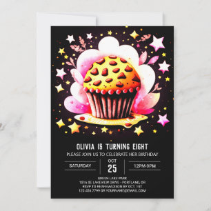 Tryckbar Anpassningsbar Cupkaka Muffin Girl Birthd Inbjudningar
