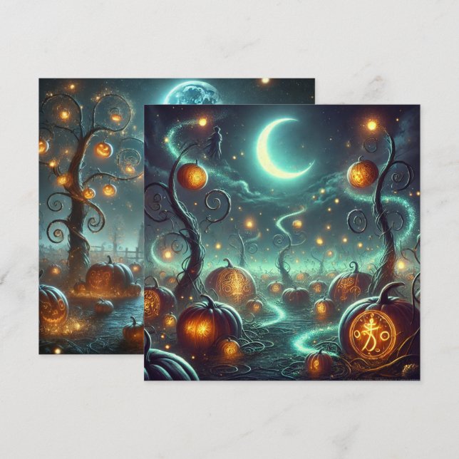 Tryckbar automatisk whimsigoth Pumpkins-skrapbok Inbjudningar (Fram/baksida)