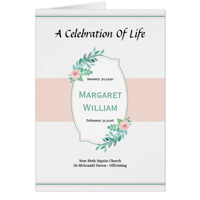 Tryckbar begravnings- programmall hälsningskort (Framsidan)