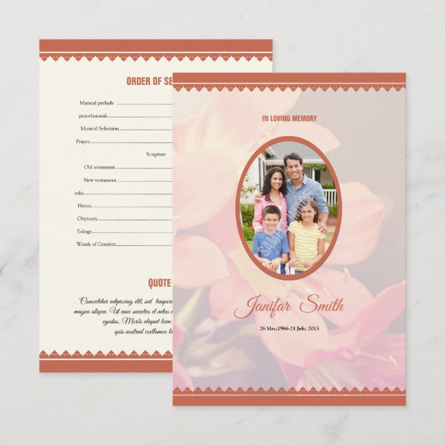 Tryckbar begravnings- programmall inbjudningar (Fram/baksida)