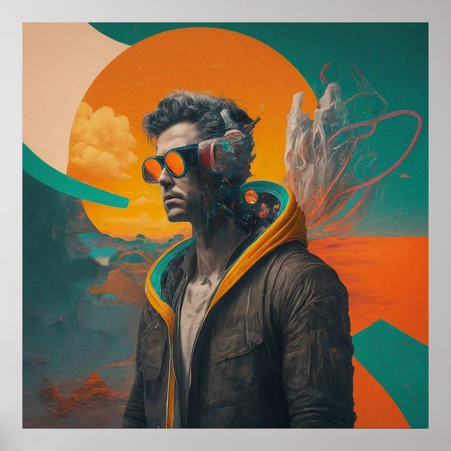 Tryckbar Coola collage Art A man dyker upp Poster (Framsidan)