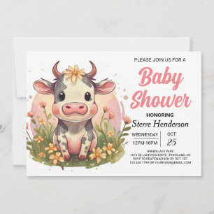Tryckbar Cute Barnyard Cow Baby Shower Inbjudningar