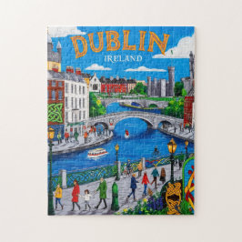 Tryckbar Dublin Ireland Travel Art Vintage Pussel