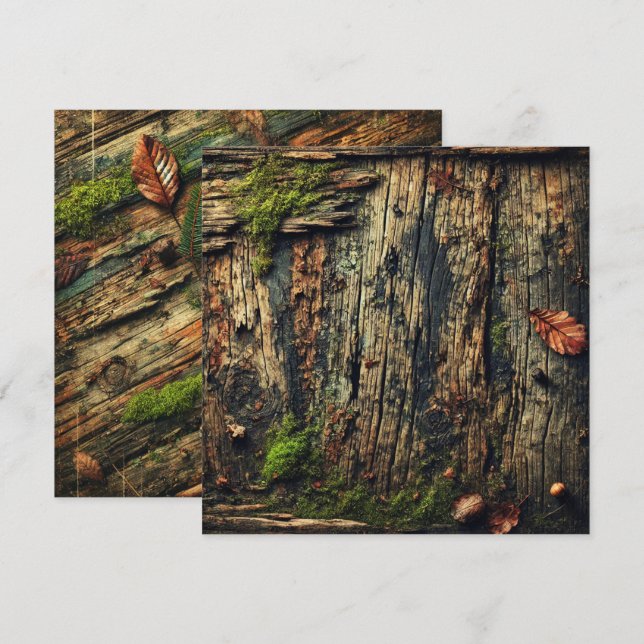 Tryckbar grungy Autumnal Mossy Wood Scrapbook Inbjudningar (Fram/baksida)