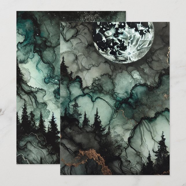 Tryckbar hemlig skogshugg Halloween-alkohol Bläck Inbjudningar (Fram/baksida)