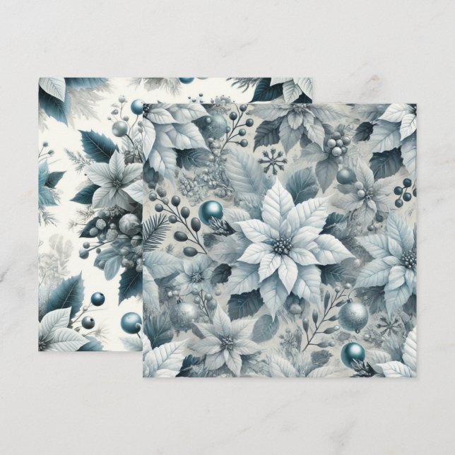 Tryckbar Isig Blue and White Poinsettia Skrapbook Inbjudningar (Fram/baksida)