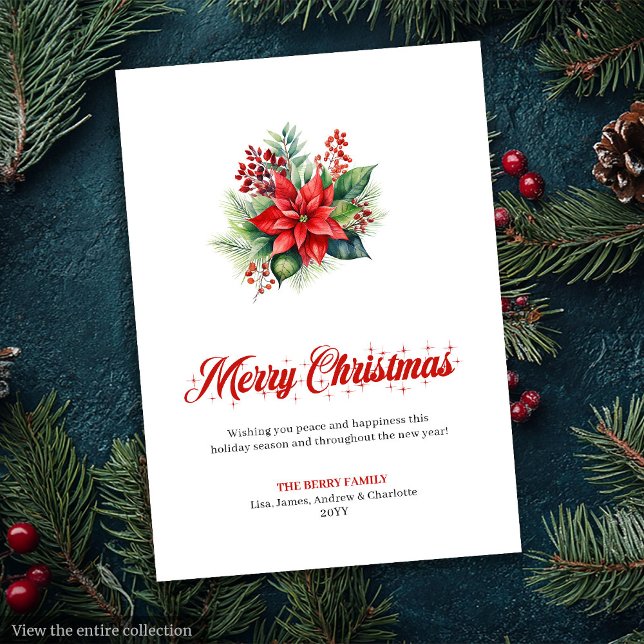 Tryckbar julhälsning med botanisk julbukett  julkort (Botanical Christmas Bouquet Printable Greeting Card

)