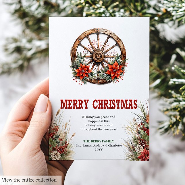 Tryckbar julhälsningskort med vagnshjul julkort (Wagon wheel Christmas greeting card printable

)
