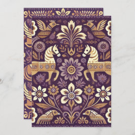 Tryckbar Lila & Guld Scandinavian FolArt Inbjudningar