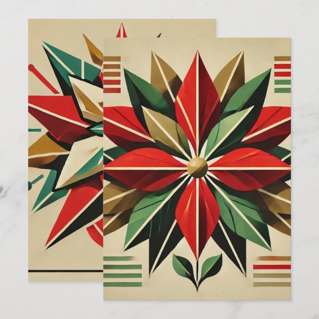 Tryckbar modern poinsettia-skrapbok i mitten av år inbjudningar (Fram/baksida)