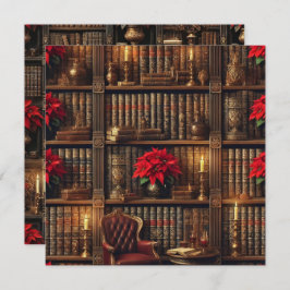 Tryckbar Mörk Academia Poinsettia Bookshelf Inbjudningar