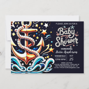 Tryckbar nautisk Vinkar Blue Baby Shower Inbjudningar