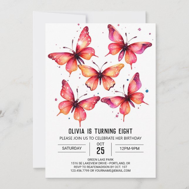 Tryckbar Online Butterfly Girl Birthday Inbjudningar (Framsida)