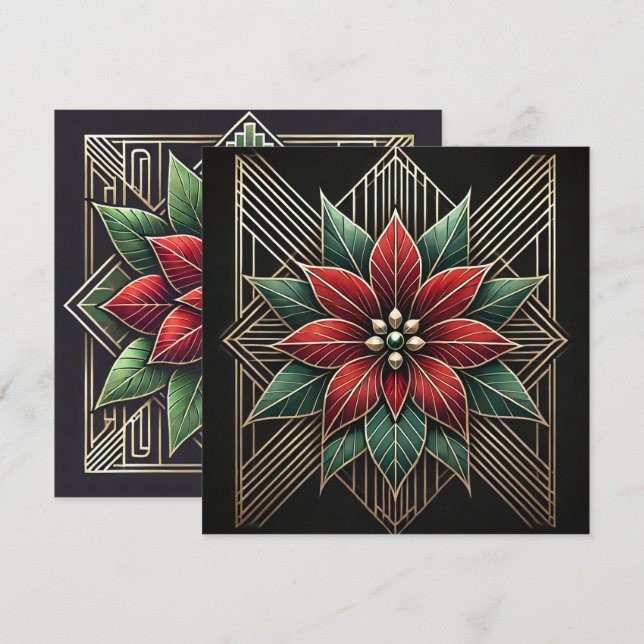 Tryckbar Retro Art Deco Poinsettia-skrapbok Inbjudningar (Fram/baksida)