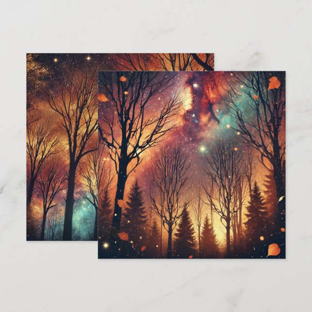 Tryckbar skogsskrapbok för hösten Galaxy Twilight Inbjudningar (Fram/baksida)