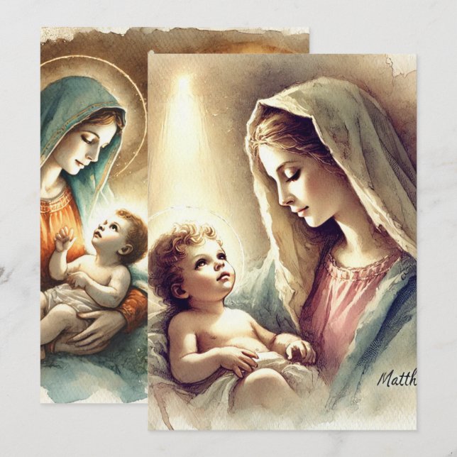 Tryckbar skrapbok för Mary & Baby Jesus Nature Inbjudningar (Fram/baksida)