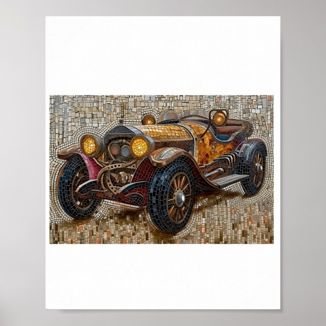 Tryckbar Steampunk Classic Car Faux Mosaic 027 Poster (Framsidan)