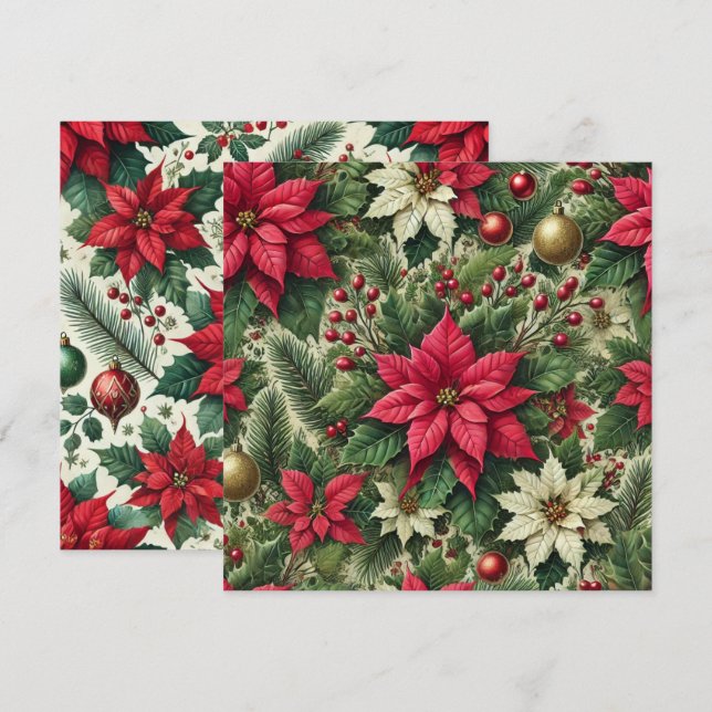 Tryckbar, traditionell, röd poinsettia-skrapbok inbjudningar (Fram/baksida)