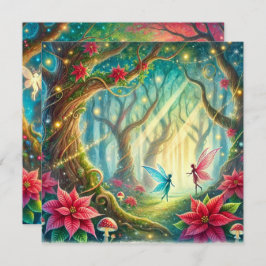 Tryckbar vimisk skog- och Poinsettia-skrapbok Inbjudningar