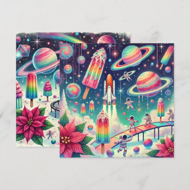 Tryckbar, vismisk, kosmetisk poinsettia-skrapbok inbjudningar (Fram/baksida)