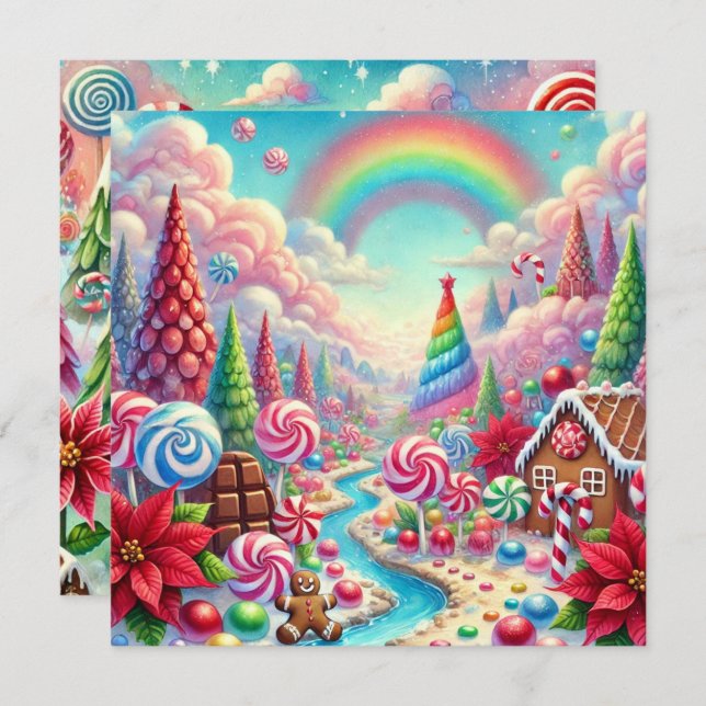 Tryckbar Whimsical Poinsettia Candyland Scrapbook Inbjudningar (Fram/baksida)