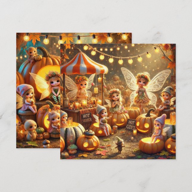 Tryckbar Whimsique Autumn Fairy Market Scrapbook Inbjudningar (Fram/baksida)