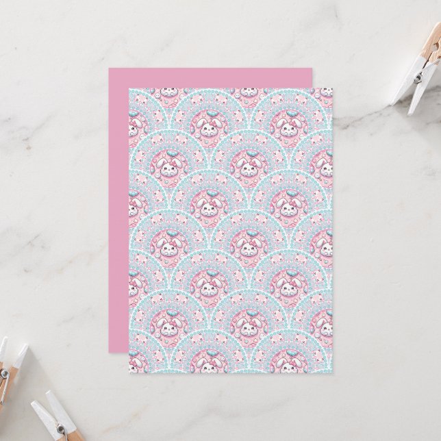 Tryckbara Cotton Candy Kawaii Bunny Mandala Scales Inbjudningar (Fram/Back In Situ)