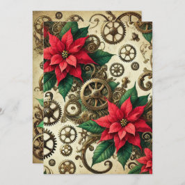 Tryckbara Steampunk Cogs och Gears med Poinsettia Inbjudningar