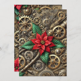 Tryckbara Steampunk Rör & Gears med Poinsettia Inbjudningar
