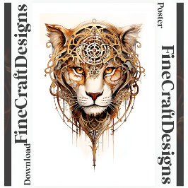 Tryckbara Steampunk Tiger Metallic Cogs Hjul 136 Poster