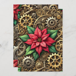 Tryckbart Steampunk Clockwork med Poinsettia Inbjudningar