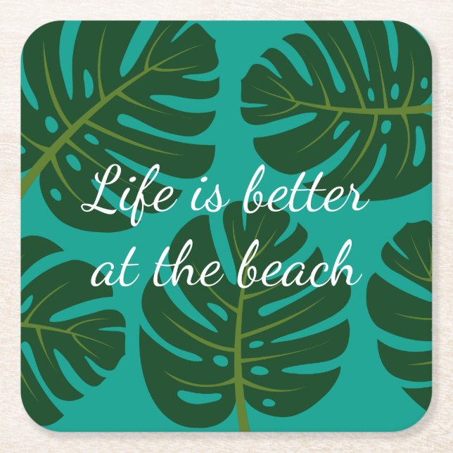 Tryckdryckskammare för Tropical handflatan löv blo Underlägg Papper Kvadrat (Framsidan)