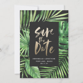 Tryckeriet Tropical handflatan löv blad och guld Spara Datumet