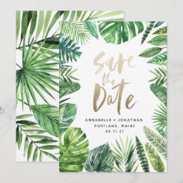Tryckeriet Tropical handflatan löv blad och guld Spara Datumet