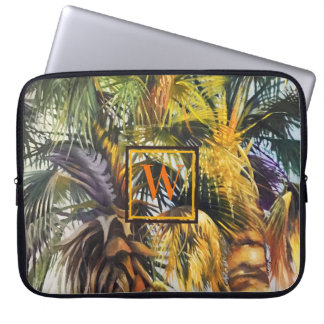 Tryckfärgning av Handflatan Träd med Monogram Laptop Fodral