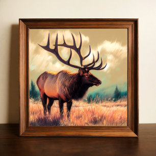 Tryckfärgning av pastel Teckning på en Elk Poster