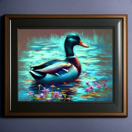 Tryckfärgning av pastel Teckning på Mallard Anka Poster