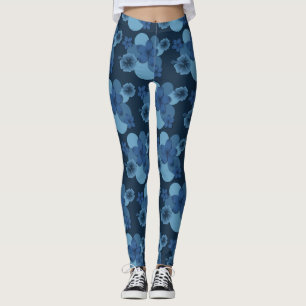 Tryckfärgning av tropisk blomning i marinerat Deni Leggings