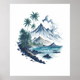 Tryckfärgning av vattenfärg vid tropiska paradis poster