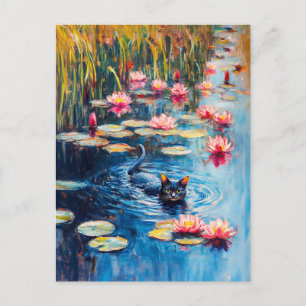 Tryckfärgsfärg på Black Cat i Lily Pond Vykort