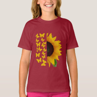 Tryckfärgstest för solrosblommor och fjäril t shirt