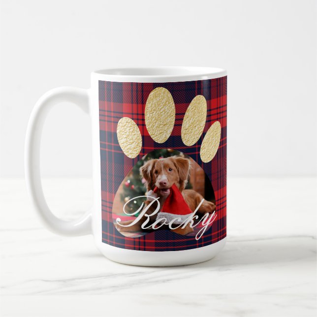 Tryckfoto och Snöflingor på Guld Pet Pet Paw Kaffemugg (Vänster)